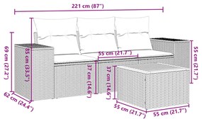 4 részes fekete polyrattan kerti ülőgarnitúra párnákkal