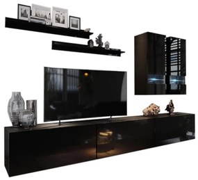 ELPASO 1 nappali fal + LED, fekete/magasfényű fekete