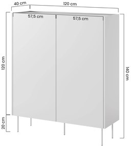 Desin 120 cm szekrény két ajtóval és két fiókkal - kerámia vörös / nagano-tölgy