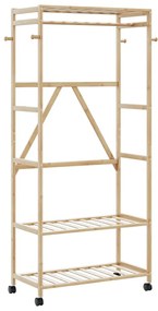 bambusz ruhaállvány polcokkal és kerekekkel 90x40x179,5 cm