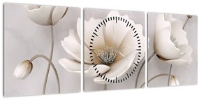 Fehér virágok képe (órával) (90x30 cm)