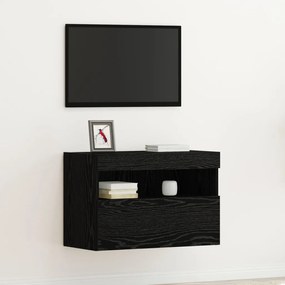 TV Fali Szekrény LED Fénnyel Fekete Tölgy 60x30x40 cm