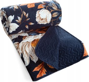 Dekoratív ágytakaró Fiora 170x210 sötétkék narancssárga nagy virágok