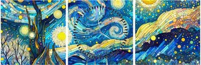 Kép – Csillagos éjszaka mozaikja (órával) (90x30 cm)