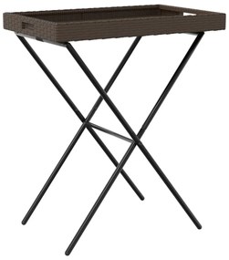 barna összecsukható polyrattan tálcaasztal 65 x 40 x 75 cm