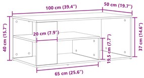 Fekete Tölgy Kávéasztal 100x50x40 cm Fényes Fa
