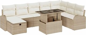vidaXL Kerti Kanapé Szett párnával tárolóval 9 pcs Bézs Poli rattan