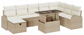 vidaXL Kerti Kanapé Szett párnával tárolóval 9 pcs Bézs Poli rattan