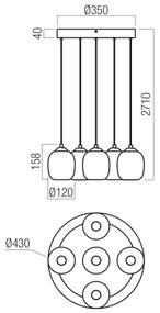Redo 01-3488 - LED fényerőszabályozható kábeles függeszték KHADI 5xLED/5,2W/230V fekete/füstszínű