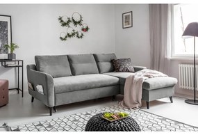 Stylish Stan világosszürke kinyitható bársony sarokkanapé, jobb oldali - Miuform