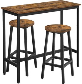 Étkezőasztal szett, bárasztal és bárszékek, 100x40cm, rusztikus barna és fekete színben