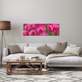 Kép - Rózsaszín tulipánok (órával) (90x30 cm)