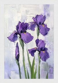 Poszter Keret Fa Olaj Impasto Természet Kert Lila Íriszek 40x60