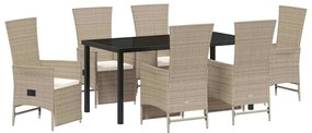 vidaXL Kert étkező szett párnával 7 pcs Bézs polirattan