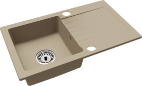 Gránit mosogató szifonnal és csepegtető felülettel, univerzális, bézs, 75,2x43,6, NOEL
