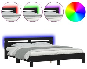 fekete ágykeret fejtámlával és LED-del 200 x 200 cm