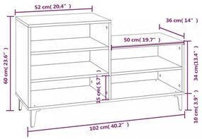 vidaXL fehér szerelt fa cipősszekrény 102x36x60 cm