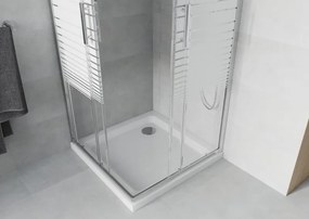 Mexen Rio 90 x 90 cm-es szögletes zuhanykabin, fehér csíkok, króm + Flat zuhanytálca, fehér - 860-090-090-01-20-4010