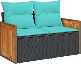 vidaXL kétszemélyes fekete polyrattan kerti kanapé párnákkal