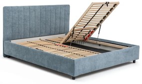Kék kárpitozott ágyneműtartós franciaágy ágyráccsal 160x200 cm Myra Slim Line – Bonami Selection