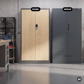 Fém irodai szekrény kódzárral, antracit, sonoma tölgy, 900x1850x400 mm: DANIEL Eco Design