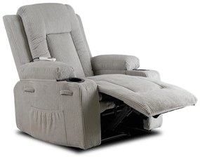 Elektromosan Vezérelhető Masszázsfunkciós Relaxfotel Szürke Kordbársony Kárpittal. BOX2