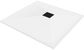 Mexen Stone+ négyzet alakú kompozit zuhanytálca 70 x 70 cm, fehér, fekete fedél - 44107070-B