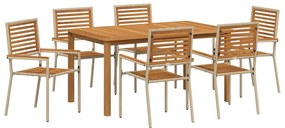 vidaXL Kert étkező szett 7 pcs Bézs Tömör Akácfa