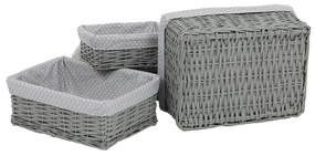 Szürke fonott kosárszett szövettel, 5 db, 5 méretben, 48 x 18 x 37 cm