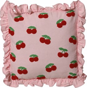 Cseresznye mintás párna fodros rózsaszín 55cm