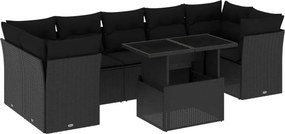 vidaXL 8 részes fekete polyrattan kerti ülőgarnitúra párnákkal