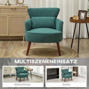 HOMCOM Modern fotel, kárpitozott kiegészítő fotel ágyéki párnával, gumifa lábak, sötétzöld