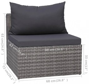 5 részes szürke polyrattan kerti bútorszett párnákkal