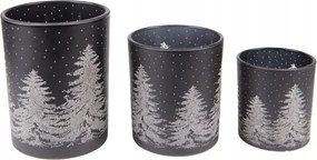 3db fekete üveg teamécsestartó fával 10x12 9x10 7x