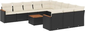 vidaXL 12 részes fekete polyrattan kerti ülőgarnitúra párnákkal