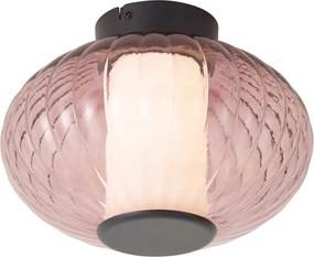 Design mennyezeti lámpa fekete 28 cm lila üveggel, LED-del, 3 lépésben dimmelhető - Margherite