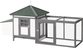 PawHut Kiscsirkékó Pavilon, 196 x 76 x 97 cm, Fészekdobozzal, Futóval és Ülőrúddal, Fa Kisállatház, Szürke | Aosom