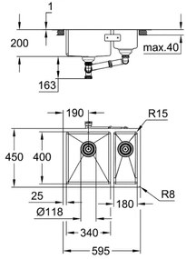 GROHE 31577SD1 - Konyhai mosogató K700U 595 × 450 mm, rozsdamentes acél