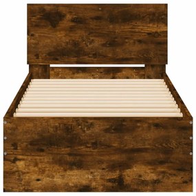 füstös tölgy színű ágykeret fejtámlával és LED-ekkel 75x190 cm