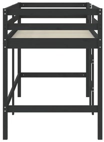 fekete tömör fenyőfa gyerek galériaágy létrával 90 x 190 cm