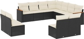vidaXL 11 részes fekete polyrattan kerti ülőgarnitúra párnákkal