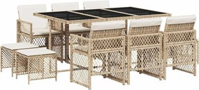 vidaXL 11 részes bézs polyrattan kerti étkezőgarnitúra párnákkal