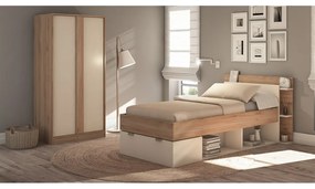 Fehér-natúr színű ágyneműtartós egyszemélyes ágy ágyrács nélkül, tölgyfa dekorral 90x200 cm Albo – Marckeric