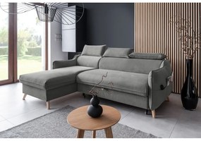 Világosszürke bársony kinyitható sarokkanapé (bal oldali) Sweet Harmony – Miuform