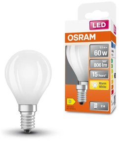LED lámpa , izzó , gömb , E14 foglalat , opál , 5.5Watt , meleg fehér, Ledvance (OSRAM)
