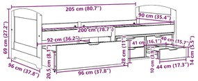 Napozóágy 5 fiókkal matrac nélkül IRUN Fehér&amp;Rózsaszín 90x200cm