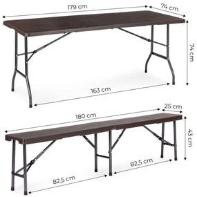 Catering készlet asztal + 2 pad 180cm Wooden Brown