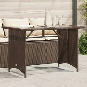 barna polyrattan üveglapos kerti asztal 110x68x70 cm