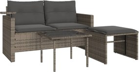 vidaXL 3 részes szürke polyrattan kerti ülőgarnitúra párnákkal