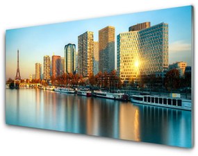 Modern üvegkép Tenger városa Párizs házak 125x50 cm